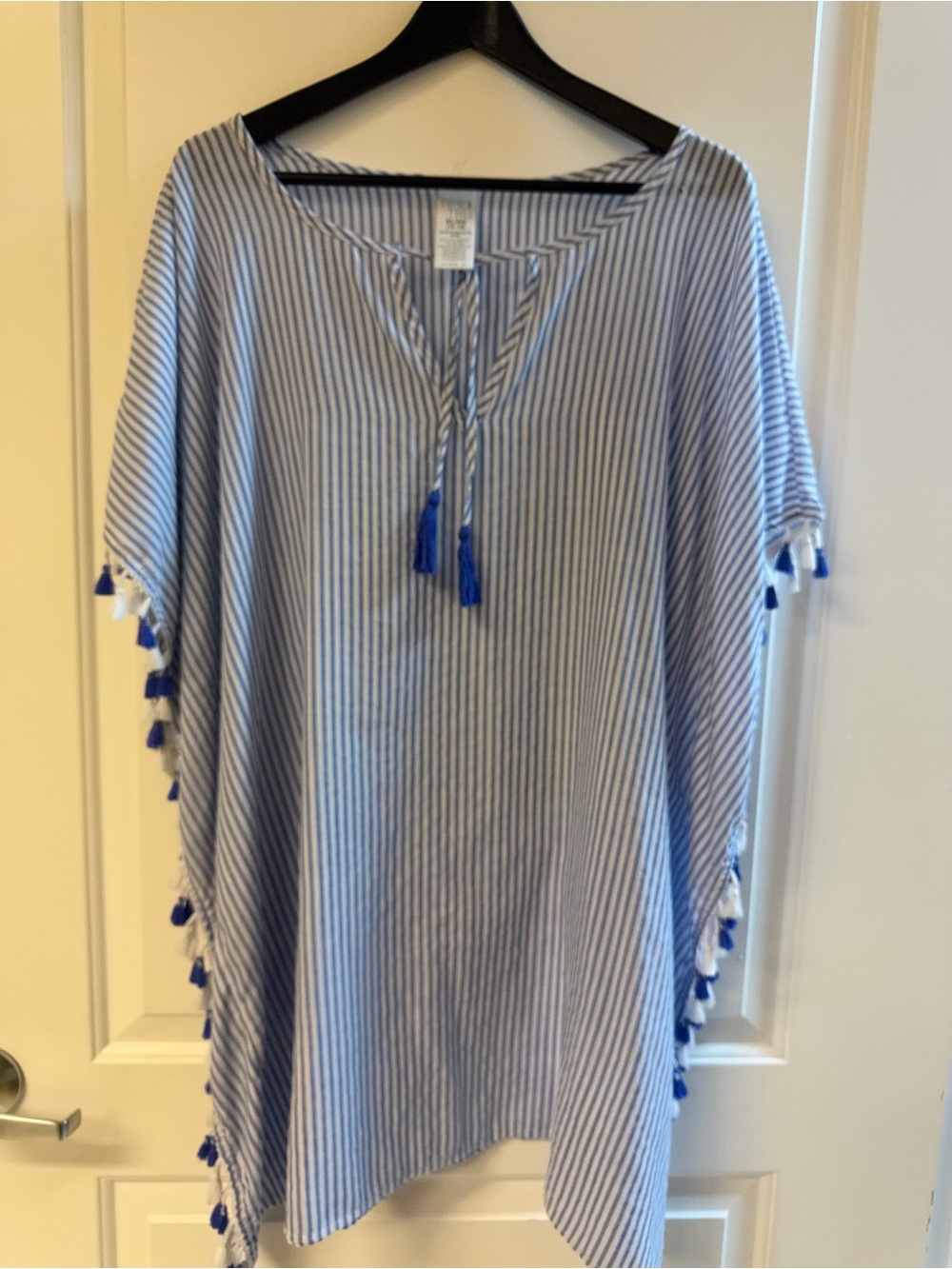 Striped Blue Tassel Swim Cover-Up Tunic